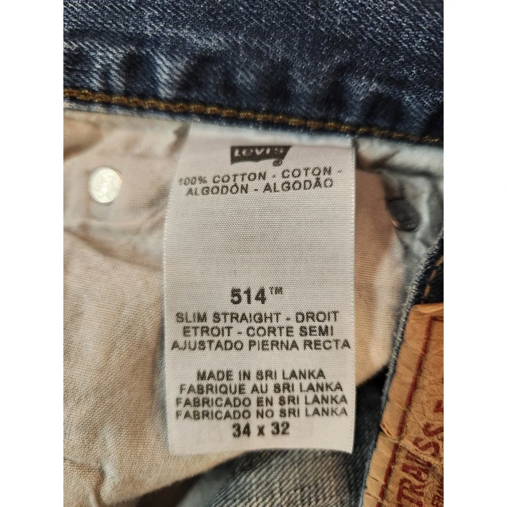 Levis 514 Slim Straight Jeans Mens 34x32‎ Medium Wash Blue Denim Rugged Casual